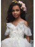 Cold Shoulder Beaded Lace Tulle Ruffle Sparkle Flower Girl Dress